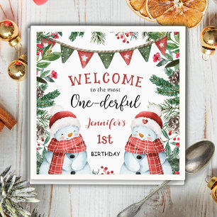 Weihnachten 1. Geburtstag Niedliches Winterwald Serviette