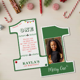 Weihnachten 1. Geburtstag Party Merry Ein Foto Dankeskarte