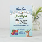 Weihnachten 1. Geburtstag Party Santa Snowman ONE Einladung (Stehend Vorderseite)