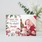 Weihnachten 1. Geburtstag Schneemann Danke Karte (Stehend Vorderseite)