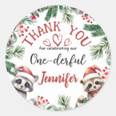 Weihnachten 1. Geburtstag Winterwald Vielen Dank Runder Aufkleber (Vorderseite)