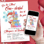 Weihnachten 1. Geburtstag zur leidenschaftlichen W Einladung<br><div class="desc">Es ist die Moster One-derful Zeit des Jahres ...  Weihnachten Thema 1. Geburtstag Party Einladung - perfekt für den Winter 1. Geburtstag Partys. Dieses niedliche festliche Design besticht durch den Weihnachtsmann und einen Stapel Geschenke.</div>