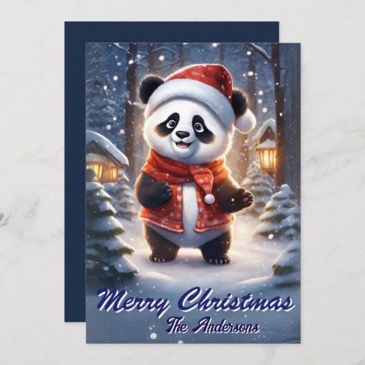 Weihnachten 1 Panda, Happy Holidays, Weihnachtskar Einladung (Vorne/Hinten)