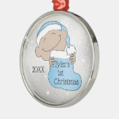 Weihnachten 1. Weihnachtslicht Blauer Ornament Aus Metall (Links)