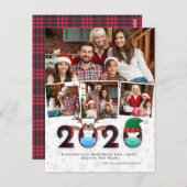 Weihnachten 2020 | Funny Face Masken & Tartan 4 Fo Postkarte (Vorne/Hinten)