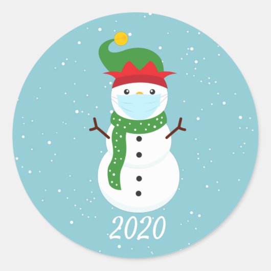 Weihnachten 2020 Gesichtsmaske Snowman Quarantine Runder Aufkleber (Vorderseite)