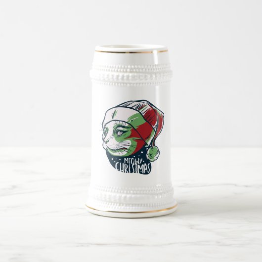 Weihnachten 2020 Meow Weihnachtsmannmütze Bierglas (Mittel)