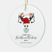 Weihnachten 2020 Rentier in Maske Keramik Ornament (Links)