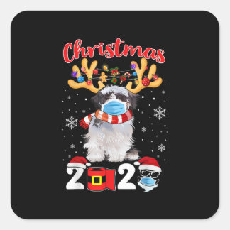 Weihnachten 2020 Shih Tzu Maske Matching Pajama Quadratischer Aufkleber