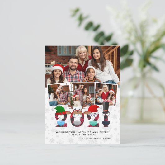 Weihnachten 2021 | Funny Grumpy Face Masken 4 Foto Postkarte (Stehend Vorderseite)