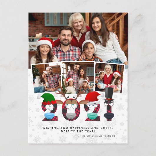 Weihnachten 2021 | Funny Grumpy Face Masken 4 Foto Postkarte (Vorderseite)