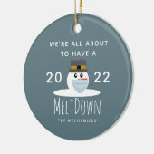 Weihnachten 2021 Schneemann Meltdown Personalisier Keramik Ornament (Links)