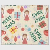 Weihnachten 2022 Modernes niedliches Rosa Grün ele Geschenkpapier (Flach)