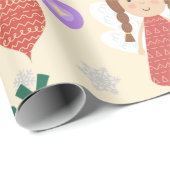 Weihnachten 2022 Modernes niedliches Rosa Grün ele Geschenkpapier (Rolleneckpunkt)