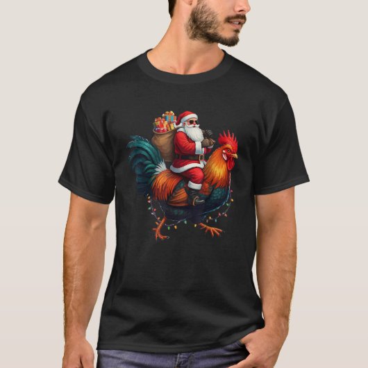 Weihnachten 2024 Funny Santa Riding Chicken Hühnch T-Shirt (Vorderseite)