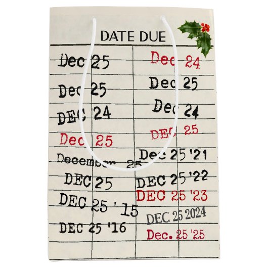 Weihnachten 2025 Alte Bibliothekskarte Mittlere Geschenktüte (Vorderseite)