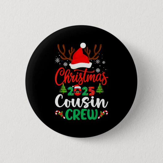 Weihnachten 2025 Cousin-Crew-Pyjamas Xmas-Lichter Button (Vorderseite)