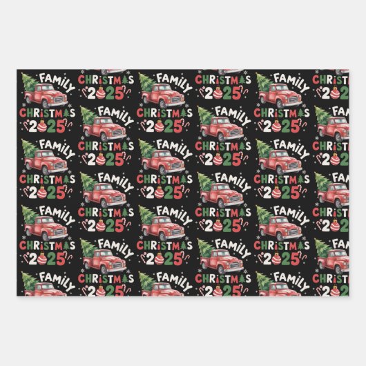 Weihnachten 2025 Crew Gruppe Matching Family Geschenkpapier Set (Vorderseite)