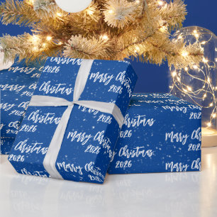 Weihnachten 2025 Text über Blau Geschenkpapier