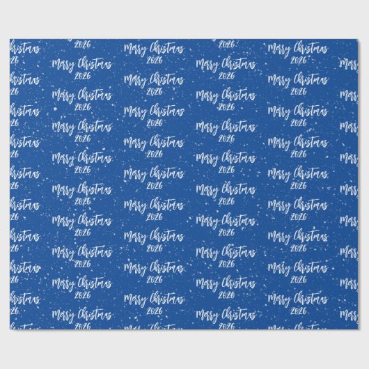 Weihnachten 2025 Text über Blau Geschenkpapier (Flach)