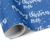 Weihnachten 2025 Text über Blau Geschenkpapier (Rolleneckpunkt)