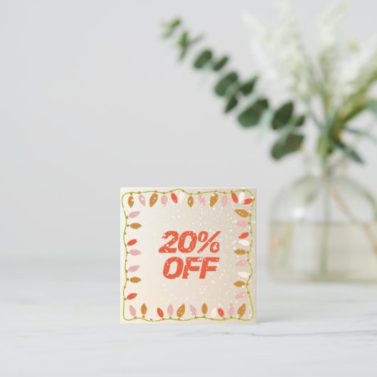 Weihnachten 20% Rabatt Gutschein Quadratische Visitenkarte (Stehend Vorderseite)