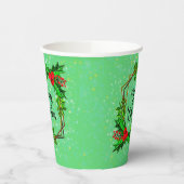 Weihnachten 20xx Holly Red Berries Modern Green Pappbecher (Links)