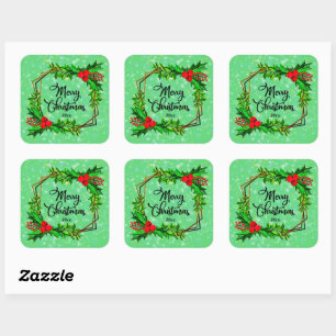 Weihnachten 20xx Holly Red Berries Modern Green Quadratischer Aufkleber