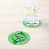 Weihnachten 20xx Holly Red Berries Modern Green Runder Pappuntersetzer (Vor Ort)