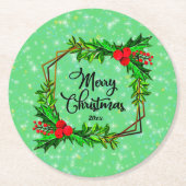 Weihnachten 20xx Holly Red Berries Modern Green Runder Pappuntersetzer (Vorderseite)