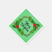 Weihnachten 20xx Holly Red Berries Modern Green Serviette (Ecke)