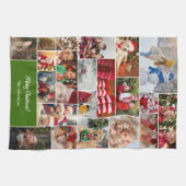 Weihnachten 22 FotoCollage mit Familienname Grün Geschirrtuch (Horizontal)
