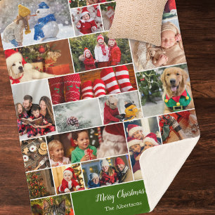 Weihnachten 22 FotoCollage mit Familienname Grün Sherpadecke