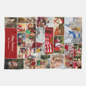 Weihnachten 22 FotoCollage mit Familienname Rot Geschirrtuch (Horizontal)