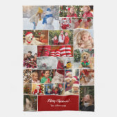 Weihnachten 22 FotoCollage mit Familienname Rot Geschirrtuch (Vertikal)