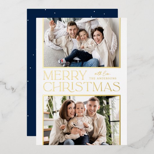 Weihnachten 2 Foto Gold Folien Feiertagskarte (Vorderseite/Rückseite)