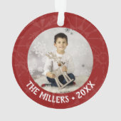 Weihnachten 2 Foto Jahr Rote Schneeflocke Ornament (Rückseite)