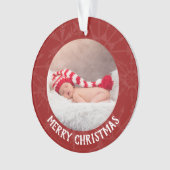 Weihnachten 2 Foto Jahr Rote Schneeflocke Ornament (Vorderseite)