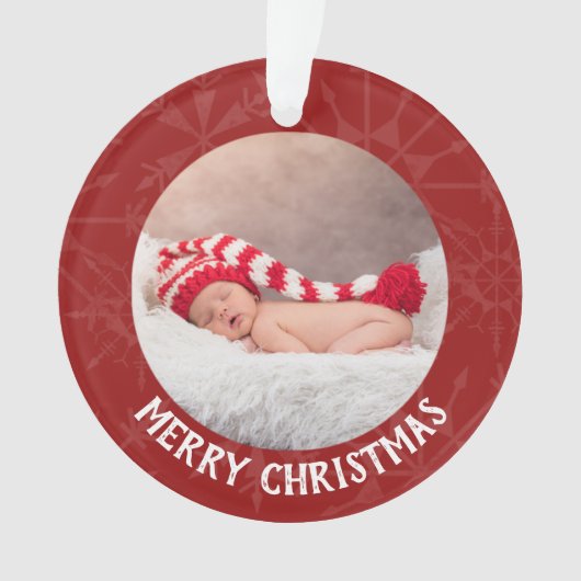 Weihnachten 2 Foto Jahr Rote Schneeflocke Ornament (Vorderseite)