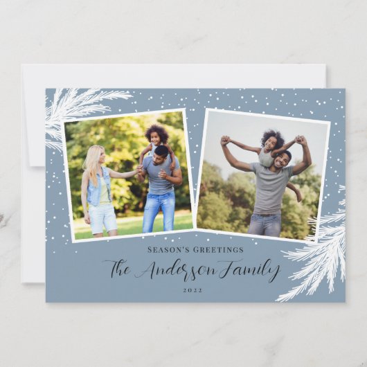 Weihnachten 2 Fotos Script Snow Blue (Vorderseite)