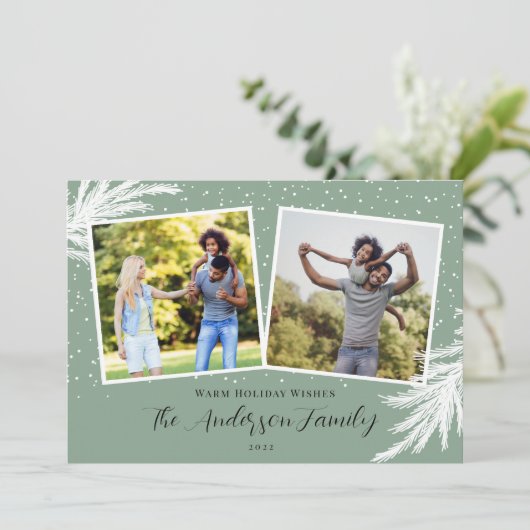 Weihnachten 2 Fotos Skriptsprache Schneebesen Grün (Stehend Vorderseite)