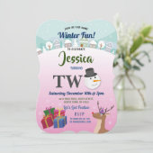 Weihnachten 2. Geburtstag Party Santa Snowman Rosa Einladung (Stehend Vorderseite)