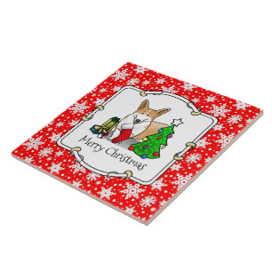 Weihnachten 2 Pembroke Welsh Corgi (rot 1) Baum Ni Fliese