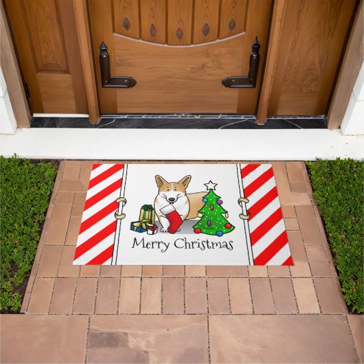 Weihnachten 2 Pembroke Welsh Corgi (rot 1) Baum Ni Fußmatte (Außenbereich)