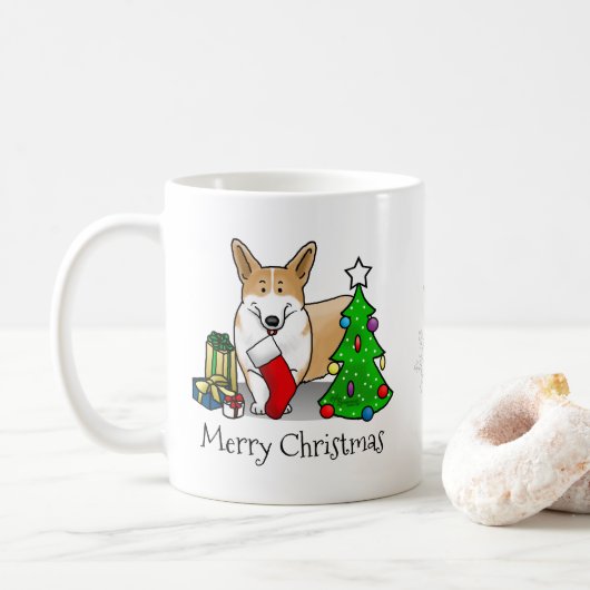 Weihnachten 2 Pembroke Welsh Corgi (rot 1) Baum Ni Kaffeetasse (Mit Donut)