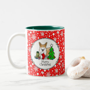 Weihnachten 2 Pembroke Welsh Corgi (rot 1) Baum Ni Zweifarbige Tasse