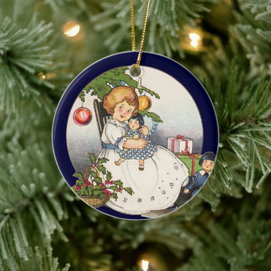 Weihnachten, 2 Viktorianische Kinderbilder Keramik Ornament (Baum)