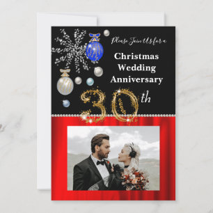 Weihnachten 30. Hochzeitstag Schwarz & Gold Einladung