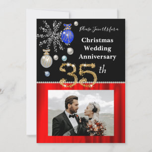 Weihnachten 35. Hochzeitstag Schwarz & Gold Einladung