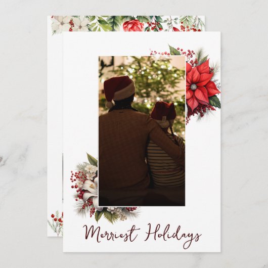 Weihnachten 3 Foto Aquarell botanische Blumen Einladung (Vorne/Hinten)